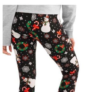 No Boundaries Juniors' - Christmas Holiday Printed Snowman & Candy Cane Leggings